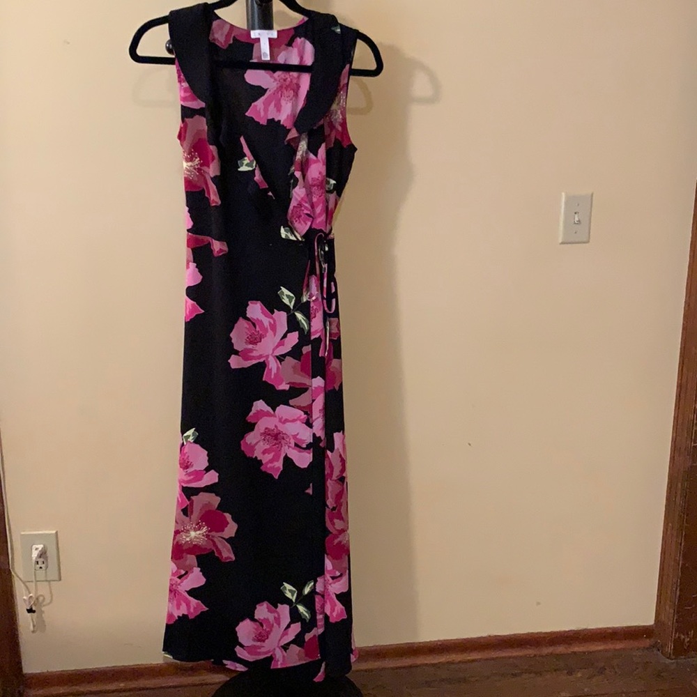 Pink and black floral wrap Leith maxi dress small
